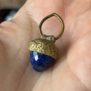 Artisan Made Brass & Lapis Acorn Pendant